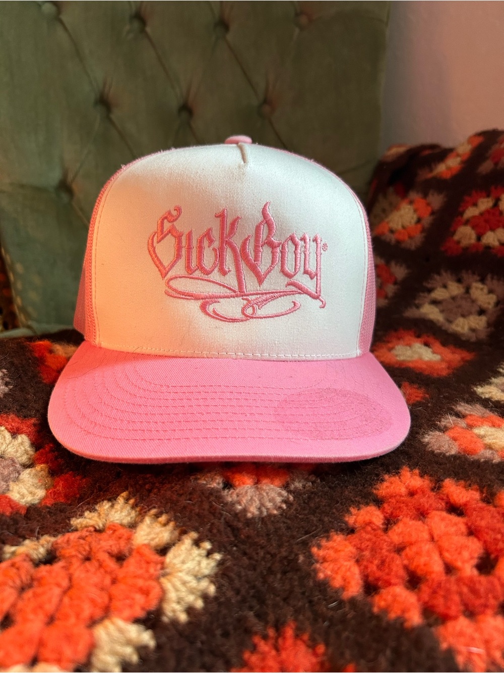 Sick Boy Motorcycle Pink and White Trucker Hat